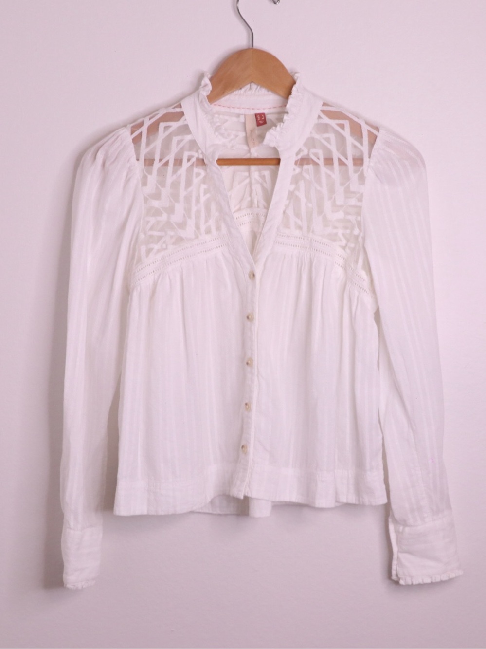 Pilcro Anthropologie White Embroidered Cotton Blouse Size 8 - Picture 2 of 8